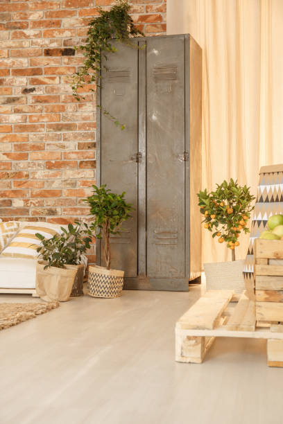istock Metal shelves in room 886308754