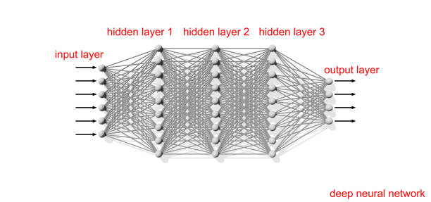 Deep artificial neural network, scheme Deep artificial neural network, schematic structure with layers text labels on white background synapse stock pictures, royalty-free photos & images