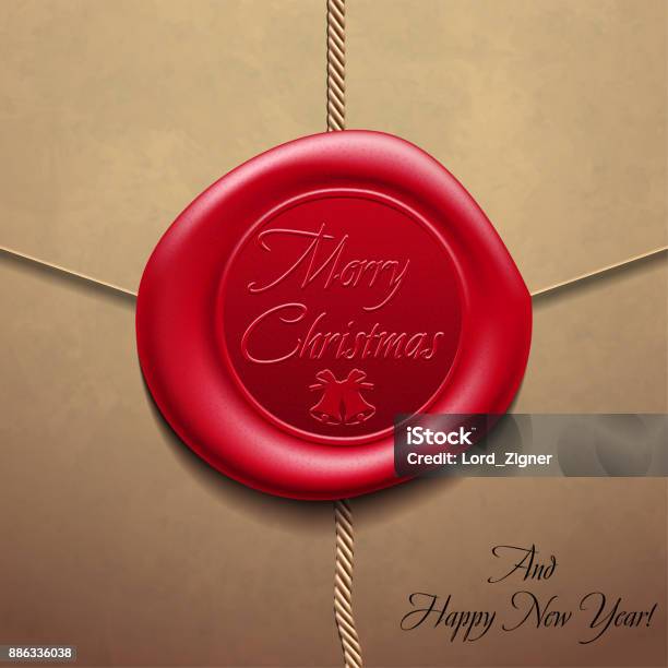 Merry Christmas And Happy New Yearenvelope With Wax Seal Sealing Wax Vector Illustration Stock Illustration - Download Image Now
