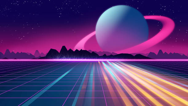 istock Retro futuristic background 1980s style 3d illustration. 886343818