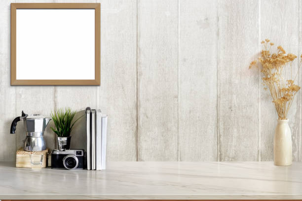 istock Mock up desk space concept, Workspace with designer