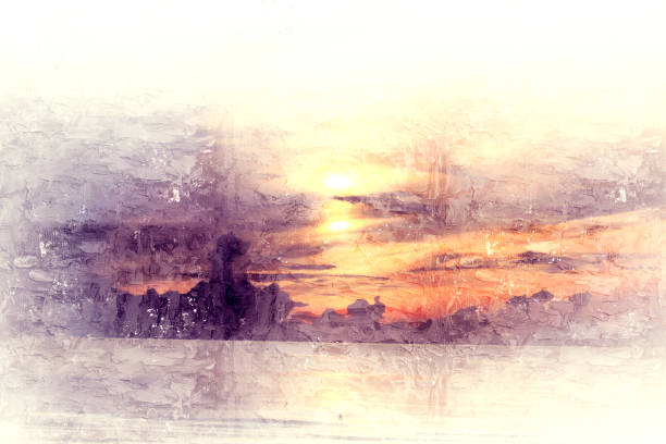 istock Abstract soft Sunset, soft Sunlight on watercolor background, digital painting and Digital illustration brush to art. 886357242