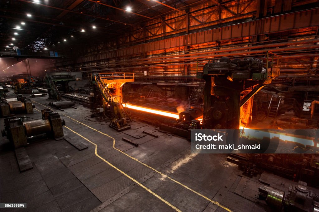 The production process in the rolling mill Steel Mill Stock Photo