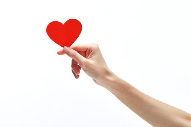 istock Red heart in woman hand isolated on white 886360060