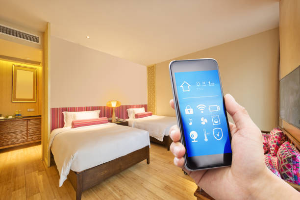 istock smart phone with smart home with modern bedroom 886374486