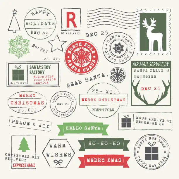 Vector illustration of Christmas Rubber Stamp Collection