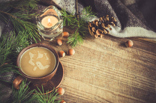 istock Hot cocoa, warm pleid and candle. Rustic life. 886384510