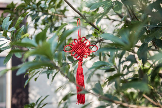 istock The red Chinese knot on the door 886402084