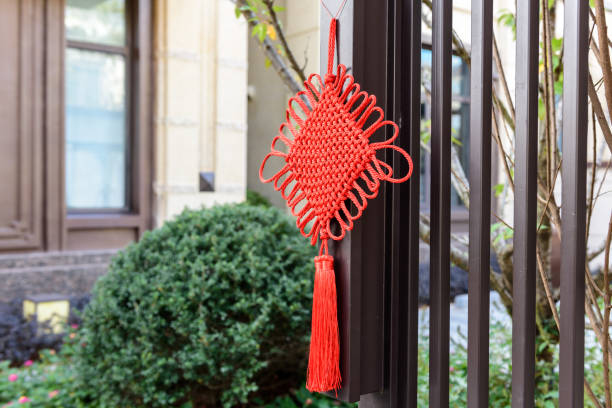 istock The red Chinese knot on the door 886402202
