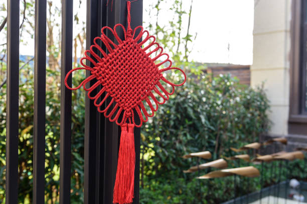istock The red Chinese knot on the door 886402420
