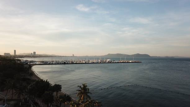 yacht harbour and sea view in pattaya thailand yacht harbour and sea view in pattaya thailand for tourim business (top angle view) def picture photos stock pictures, royalty-free photos & images