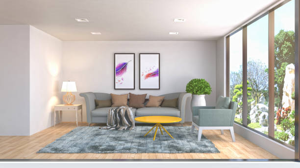 istock Interior living room. 3d illustration 886405634
