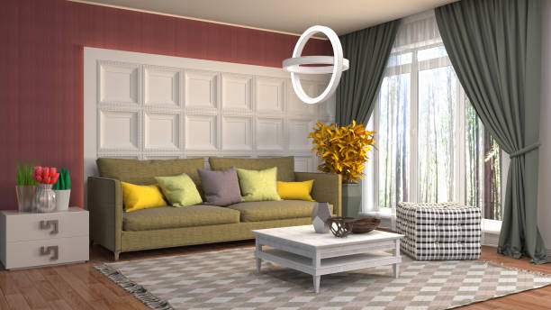 istock Interior living room. 3d illustration 886405668
