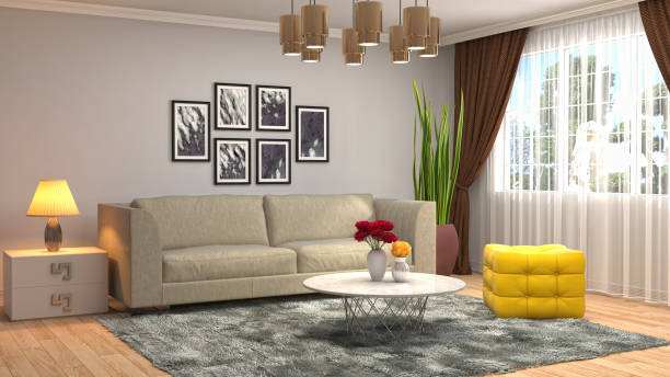 istock Interior living room. 3d illustration 886410080
