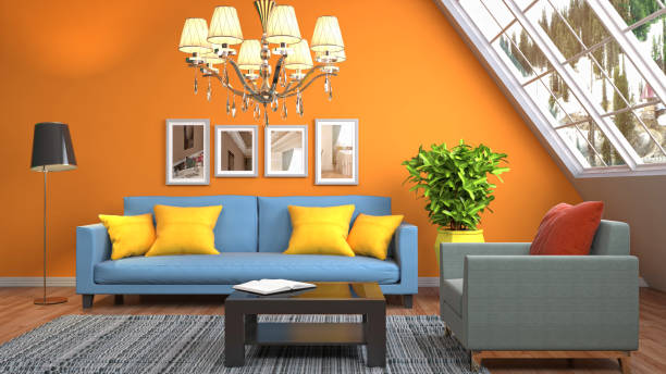 istock Interior living room. 3d illustration 886410094