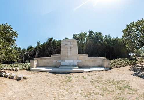 Beach Cemetery at Anzac Cove, in Gallipoli, Canakkale, Turkey. Beach Cemetery contains remains of allied troops who died during the Battle of Gallipoli.