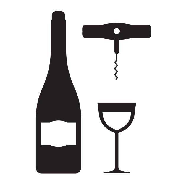 ワインの瓶、ガラス、コルク栓抜きのアイコン - martini glass wineglass wine bottle glass点のイラスト素材／クリップアート素材／マンガ素材／アイコン素材