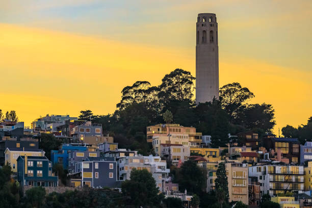 istock Famous San Francisco Coit Tower on Telegraph Hill at sunset 886439370