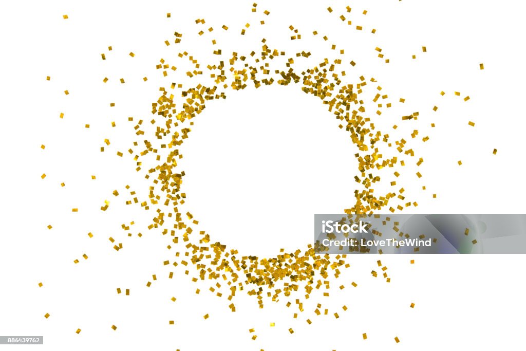 Circle gold glitter splash isolated on white background object decoration party merry christmas happy new year backdrop design White Background Stock Photo