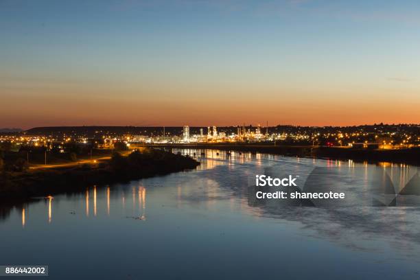 City Lights Over The Missouri River Stock Photo - Download Image Now - Montana - Western USA, Great Falls - Montana, Missouri River