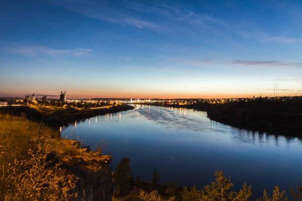 City Lights Over the Missouri River stock photo