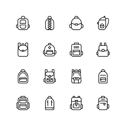 Backpack icon set. Collection of high quality black outline logo for web site design and mobile apps. Vector illustration on a white background.