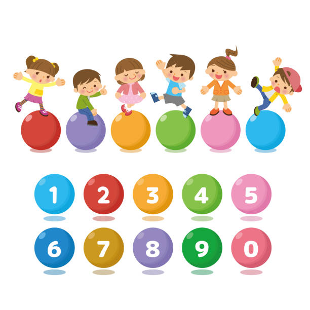 Children and numbers icons. Children and numbers icons. childhood illustrations stock illustrations