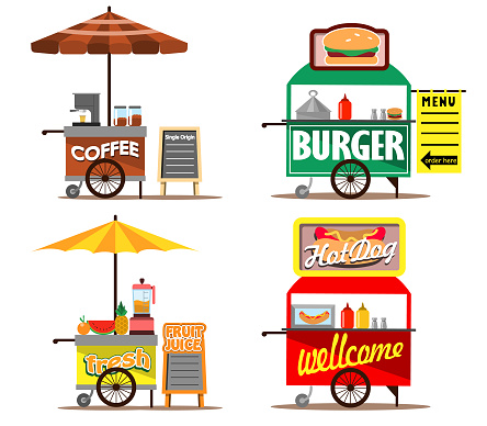 Vector illustration collection set of food street vendors