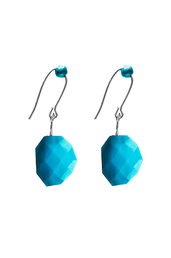 Elegant turquoise faceted earrings on white background