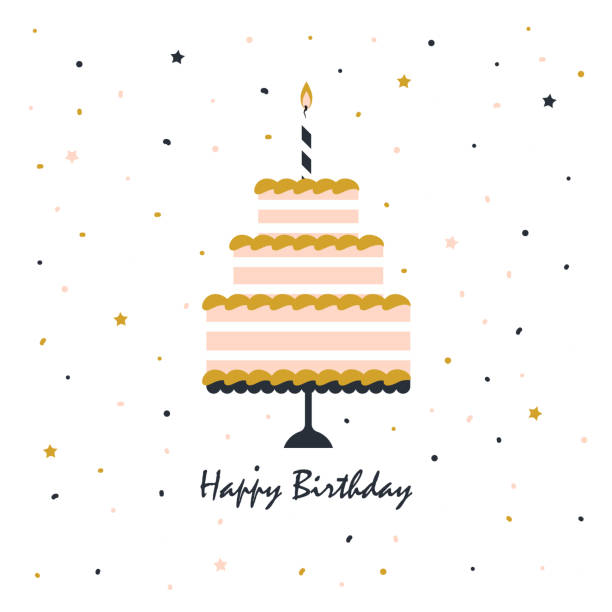 ilustrações de stock, clip art, desenhos animados e ícones de happy birthday card with cake - design element congrats design letter