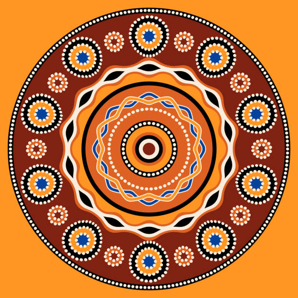 projekt tła kręgu etnicznego. australijska tradycyjna ozdoba geometryczna - tribal art stock illustrations