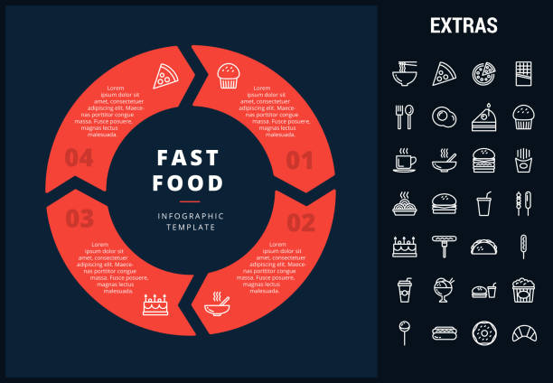 illustrations, cliparts, dessins animés et icônes de éléments et modèle infographique de fast food - old fashioned pizza label design element