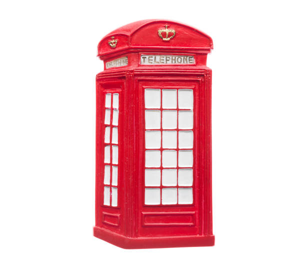 Souvenir in England UK. Red London obsolete telephone box. Classic british landmark icon as a magnet isolated on white Souvenir in England UK. Red London obsolete telephone box. Classic british landmark icon as a magnet isolated on white background. fridge-magnet stock pictures, royalty-free photos & images