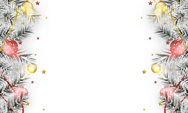 istock Winter vector banner. Christmas baubles on branches with stars, ribbons and snow. 886494934