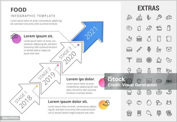 Food Infographic Template Elements And Icons Stock Illustration - Download Image Now - Arrow Symbol, Bread, Cake