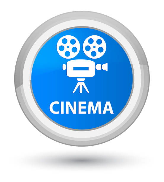 시네마 (비디오 카메라 아이콘) 프라임 시안 블루 라운드 버튼 - prime video stock illustrations