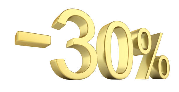 istock Gold text 30 percent off on white background without shadow 3D render 886499458