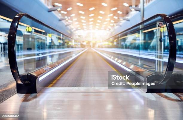 The Way Towards The Plane Stock Photo - Download Image Now - Airport, Moving Walkway, Airport Departure Area