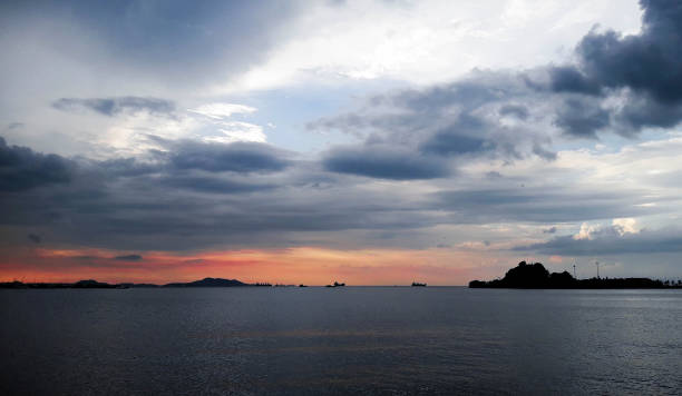 istock Colorful of sunset on sea scape background 886511148