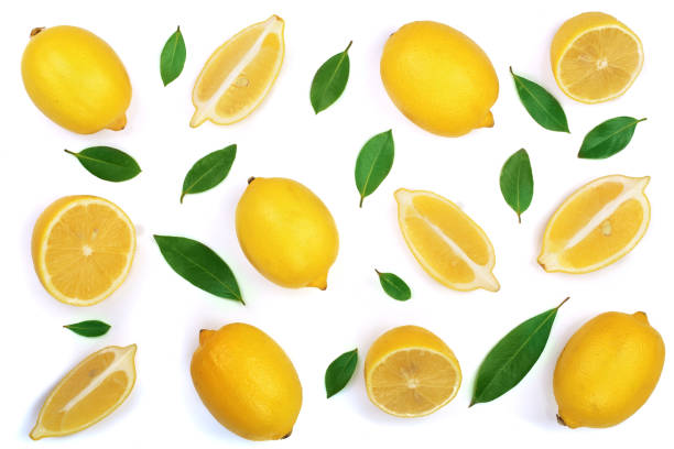 istock lemon isolated on white background. Flat lay, top view 886511778