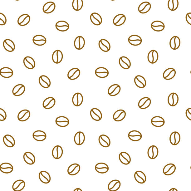 ilustraciones, imágenes clip art, dibujos animados e iconos de stock de granos de café de patrones sin fisuras, vector de fondo. textura marrón luz repetida para menú de cafetería, tienda de papel de embalaje. iconos de línea plana - coffee beans