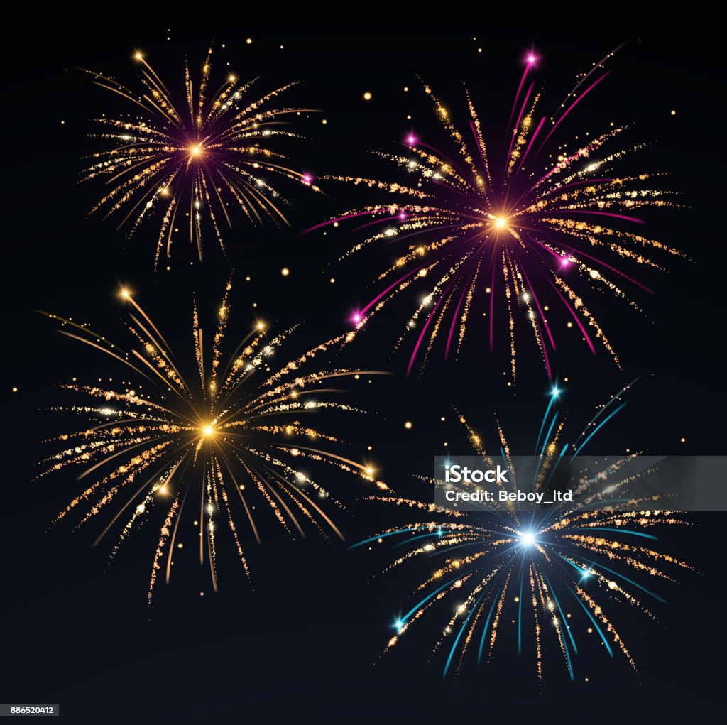 Set of vector fireworks Set of 4 vector fireworks isolated on a black background Firework Display stock vector