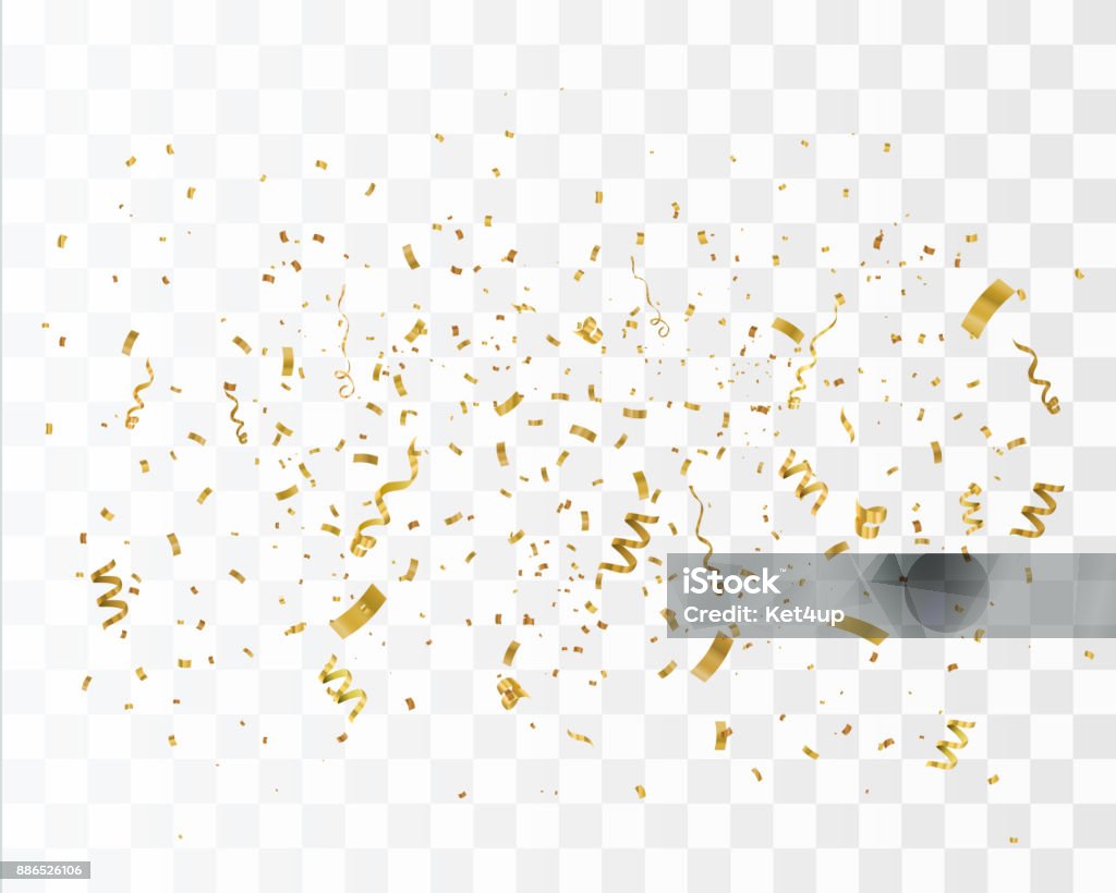 市松模様の背景に分離された黄金の紙吹雪。お祝いベクトル図 - 紙ふぶきのロイヤリティフリーベクトルアート