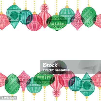 istock Watercolor Seamless Background With Christmas Ornament 886533224