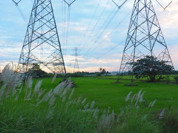 istock High voltage pole, fields and beautiful evening skies with energy concepts for the future, lighting for electricity, technology for development, electricity transmission. 886533812