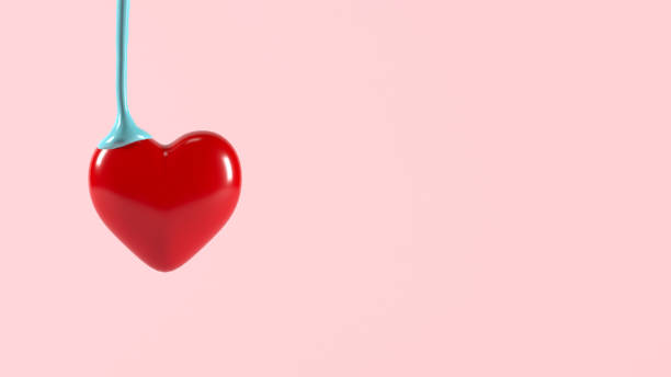 istock Heart and blue syrup background copy space minimal 3d illustration concept valentines day background Holidays card  love colorful 886542184