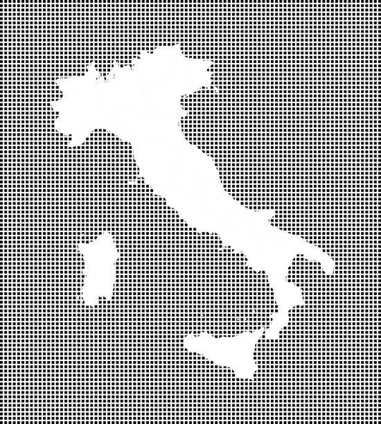 Highly detailed map of Italy on dotted background. Italy map vector outline cartography. Italy map with included provinces borders in black and white pixelated background This abstract dotted map of Italy is accurately prepared by a GIS and remote sensing specialist. All Italian provinces or states are separate objects with complete boundaries included. amalfi coast map stock illustrations