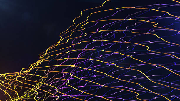 Futuristic curve multicolor particles smoke dots waves lines abstract background