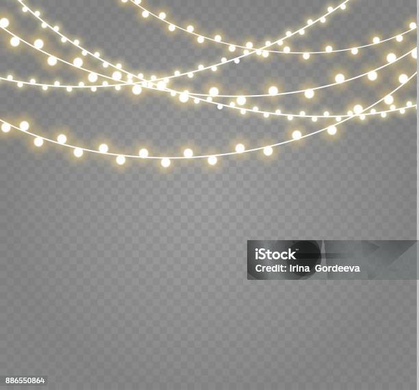 Christmas Lights Isolated On Transparent Background Xmas Glowing Garlandvector Illustration Stock Illustration - Download Image Now