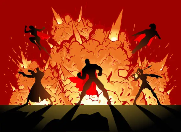 Vector illustration of Vector Superheroes Team with Explosion
